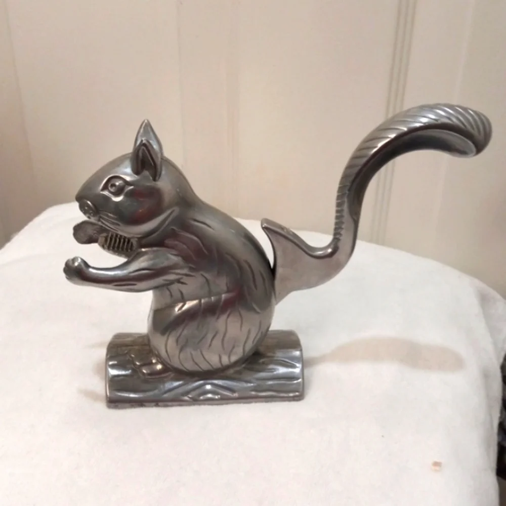 Vintage Silver Nut Cracker Squirrel Cast Aluminum